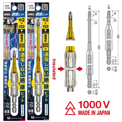ANEX JAPAN INSULATED 1000V SCREWDRIVER BIT (#2 SIZE)